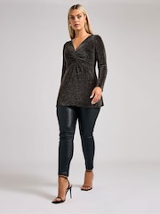Yours Curve Gold London Metallic Knot Front Top - Image 3 of 6