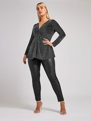 Yours Curve Silver London Metallic Knot Front Top - Image 2 of 5