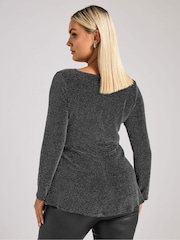 Yours Curve Silver London Metallic Knot Front Top - Image 3 of 5