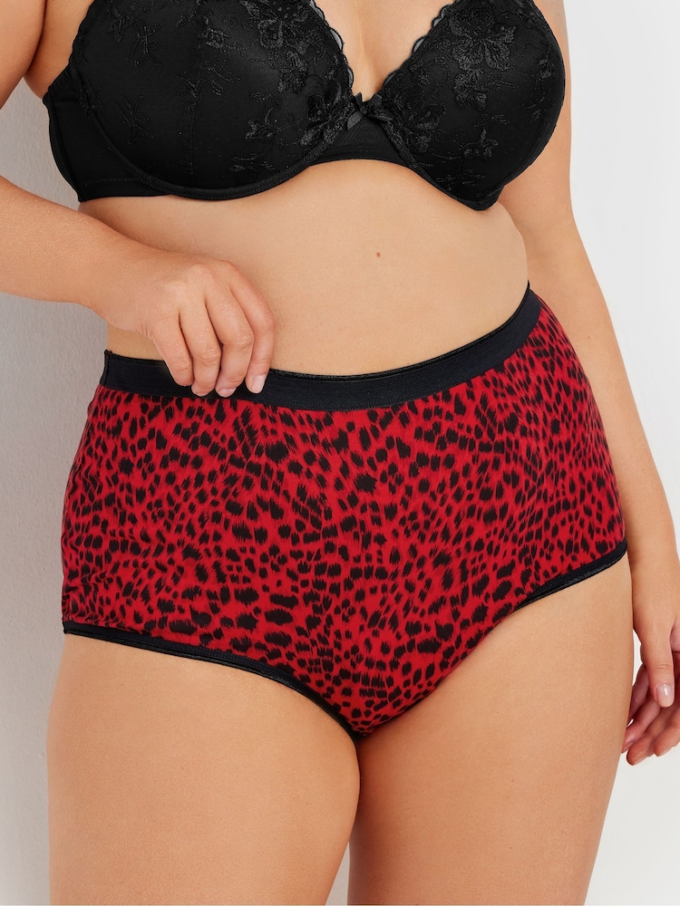 Yours Curve Red Stretch Animal Print Stars Full Briefs 5 Pack - Image 2 of 8 Yours Curve Red Stretch Animal Print Stars Full Briefs 5 Pack - Image 2 of 8