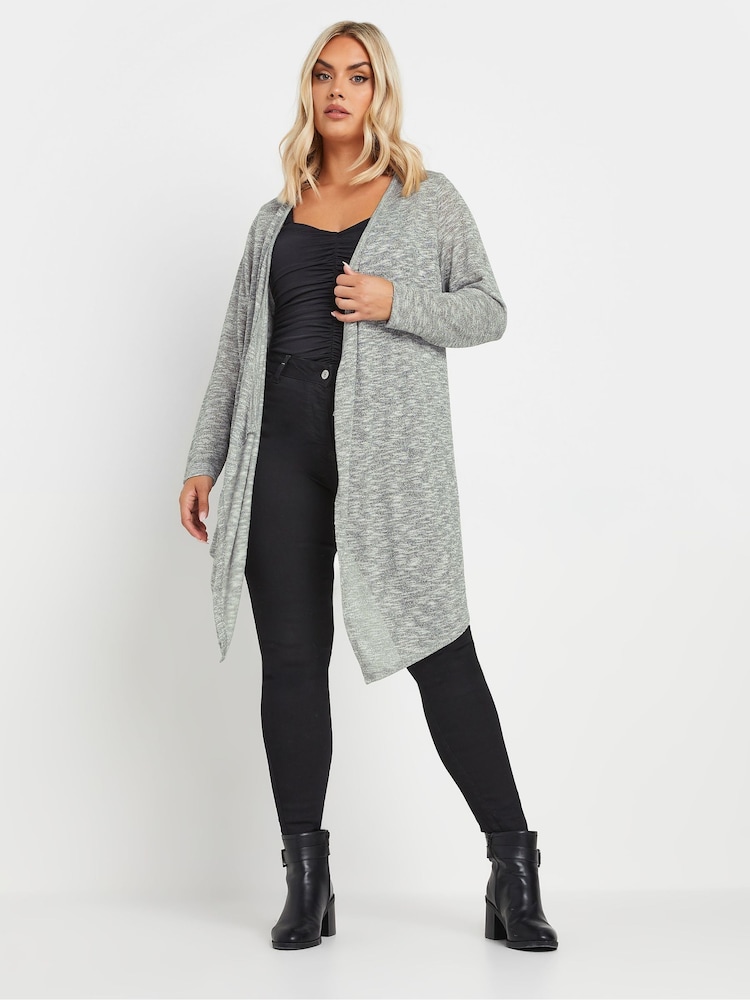 Yours Curve Grey Waterfall Metallic Cardigan - Image 2 of 5 Yours Curve Grey Waterfall Metallic Cardigan - Image 2 of 5