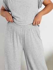 Yours Curve Grey Limited Ribbed Wide Leg Trousers - Image 4 of 4