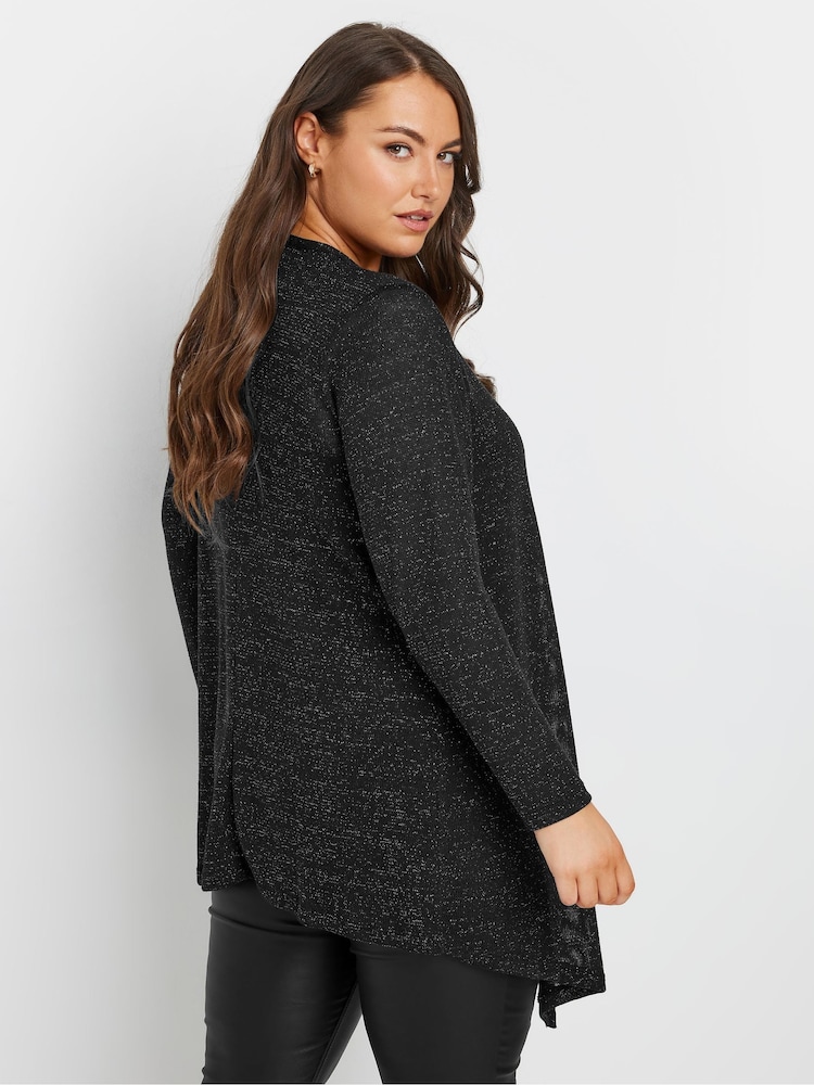 Yours Curve Black Waterfall Metallic Cardigan - Image 3 of 5