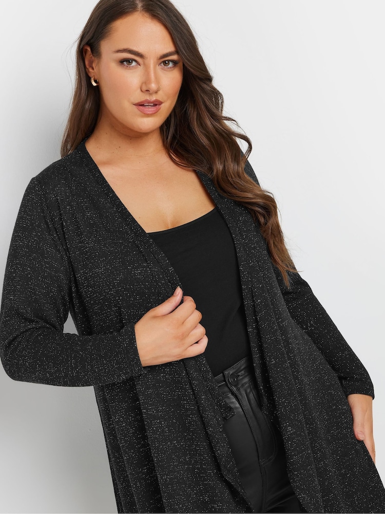 Yours Curve Black Waterfall Metallic Cardigan - Image 4 of 5