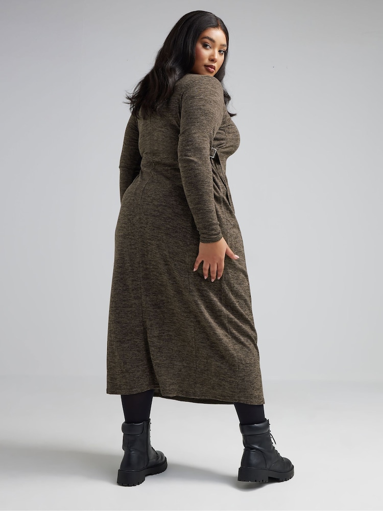 Yours Curve Brown Limited Collection Marl Maxi Dress - Image 2 of 5