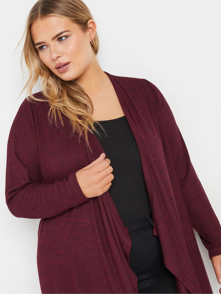 Yours Curve Red Ribbed Waterfall Soft Feel Cardigan - Image 4 of 5