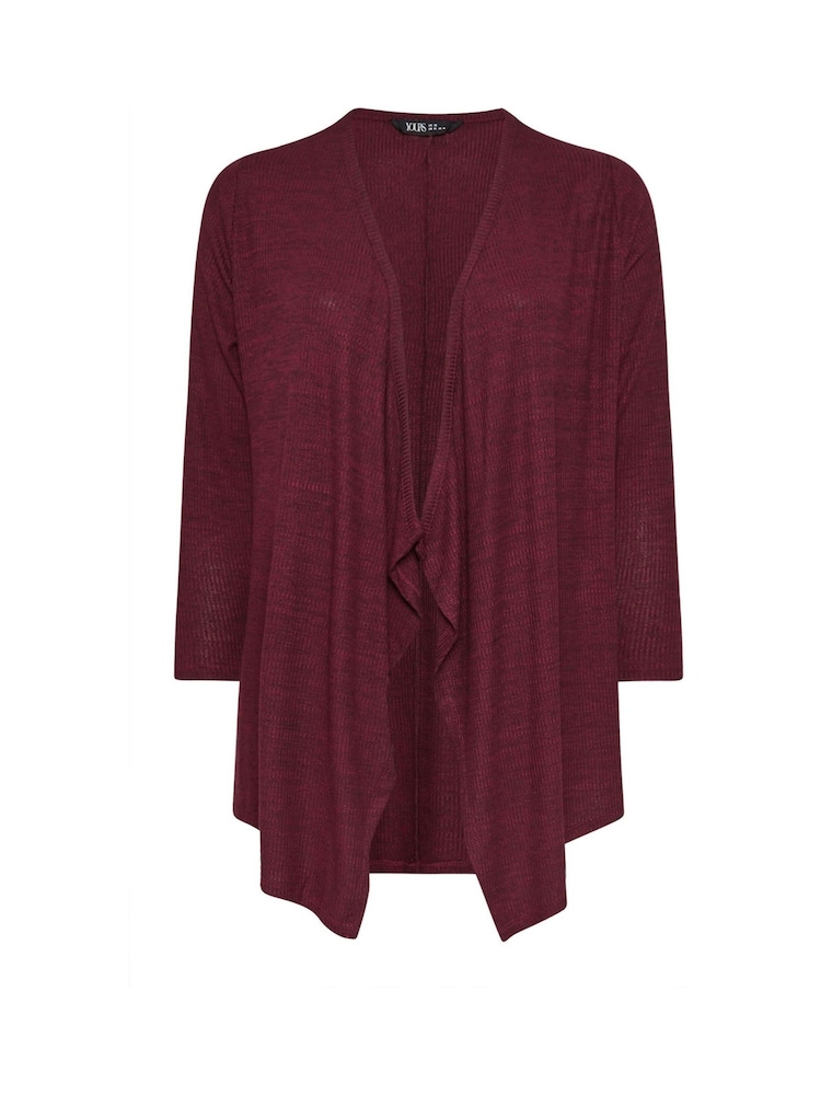 Yours Curve Red Ribbed Waterfall Soft Feel Cardigan - Image 5 of 5 Yours Curve Red Ribbed Waterfall Soft Feel Cardigan - Image 5 of 5