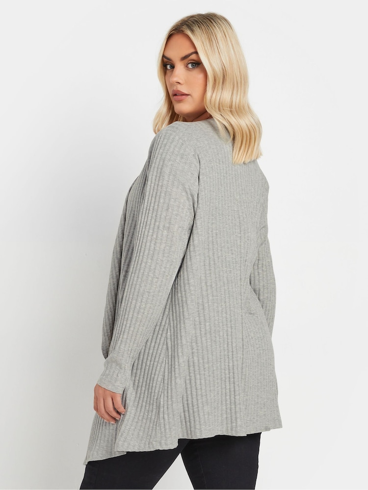 Yours Curve Grey Ribbed Waterfall Soft Feel Cardigan - Image 4 of 5