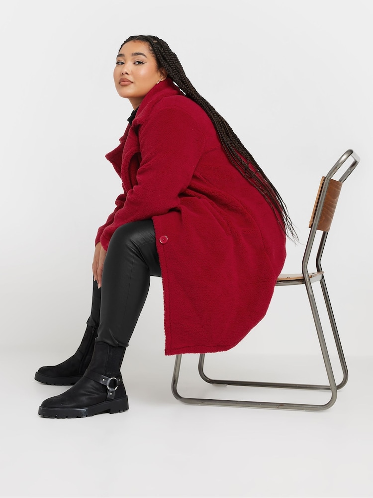 Yours Curve Red Longline Faux Fur Coat - Image 2 of 5