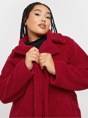 Yours Curve Red Longline Faux Fur Coat - Image 4 of 5