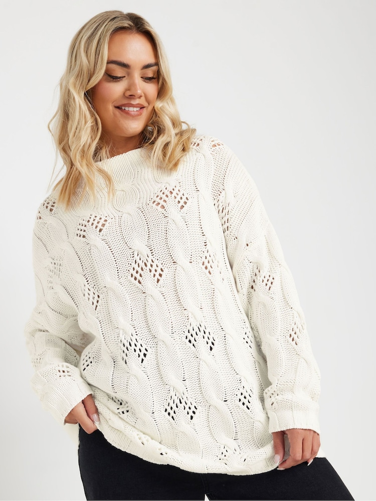 Natural - Jumper Pointelle Cable Yours Curve - Image 1 of 5