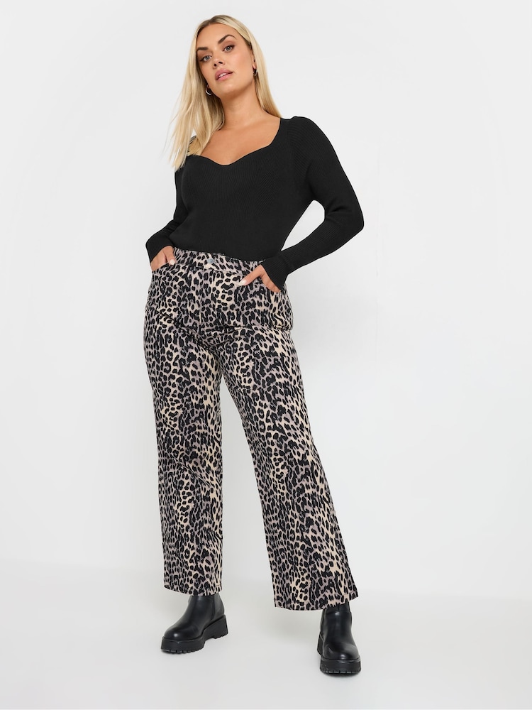 Yours Curve Black Contrast Ribbed Knitted Top - Image 2 of 5