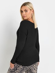 Yours Curve Black Contrast Ribbed Knitted Top - Image 3 of 5