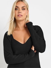 Yours Curve Black Contrast Ribbed Knitted Top - Image 4 of 5