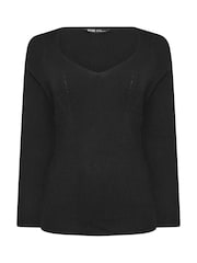 Yours Curve Black Contrast Ribbed Knitted Top - Image 5 of 5