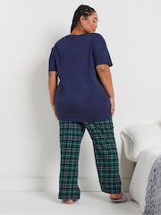 Yours Curve Green Jersey Woven Short Sleeve Check 100% Cotton Pyjamas Set - Image 2 of 4