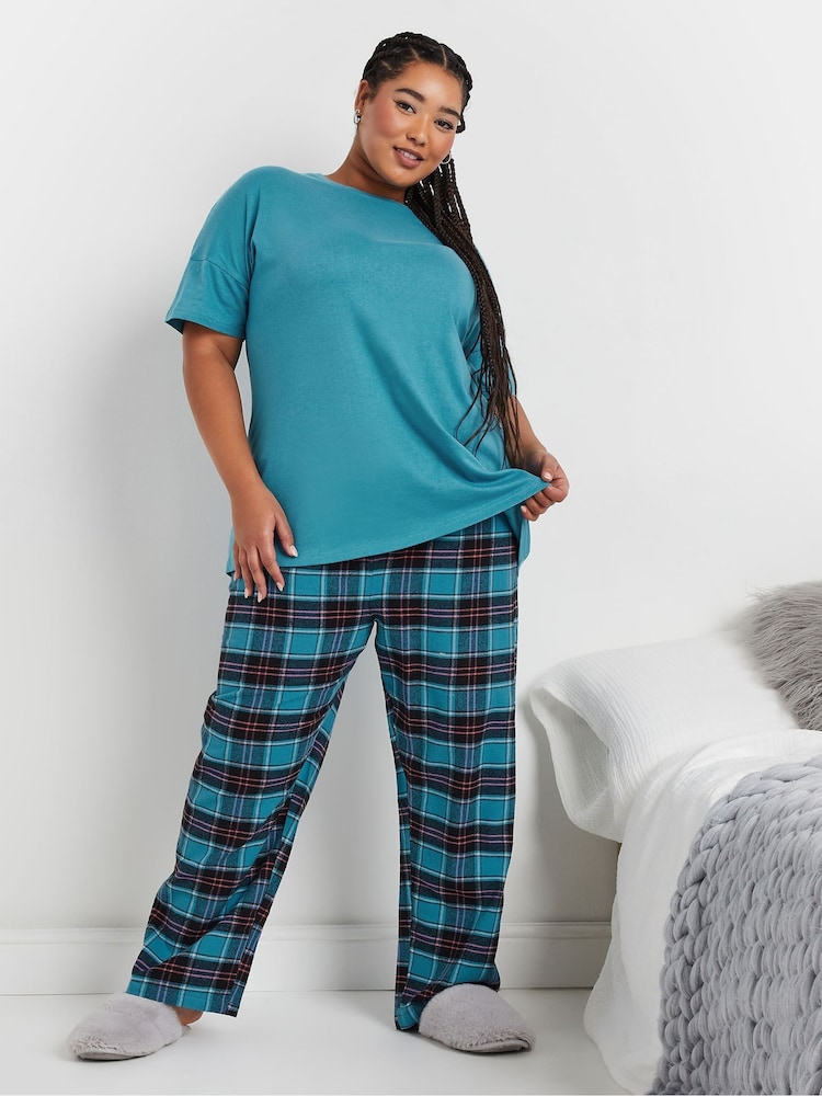Yours Curve Jersey Woven Short Sleeve Check 100% Cotton Pyjamas Set - صورة 1 من 5 Yours Curve Jersey Woven Short Sleeve Check 100% Cotton Pyjamas Set - صورة 1 من 5