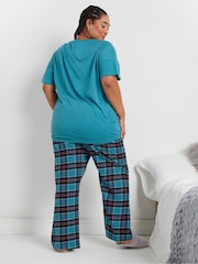 Yours Curve Jersey Woven Short Sleeve Check 100% Cotton Pyjamas Set - صورة 4 من 5