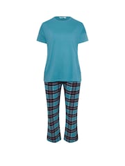Yours Curve Jersey Woven Short Sleeve Check 100% Cotton Pyjamas Set - صورة 5 من 5