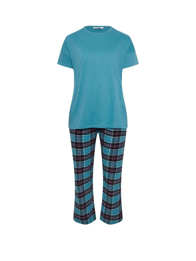Yours Curve Jersey Woven Short Sleeve Check 100% Cotton Pyjamas Set - صورة 5 من 5 Yours Curve Jersey Woven Short Sleeve Check 100% Cotton Pyjamas Set - صورة 5 من 5