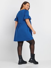 Yours Curve Blue Frill Sleeve Smock Tunic Dress - Image 3 of 5