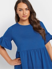 Yours Curve Blue Frill Sleeve Smock Tunic Dress - Image 4 of 5