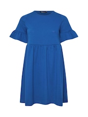 Yours Curve Blue Frill Sleeve Smock Tunic Dress - Image 5 of 5