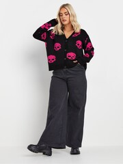 Yours Curve Black Limited Pink Skulls Cardigan - Image 2 of 5