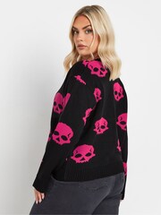 Yours Curve Black Limited Pink Skulls Cardigan - Image 3 of 5