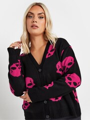 Yours Curve Black Limited Pink Skulls Cardigan - Image 4 of 5
