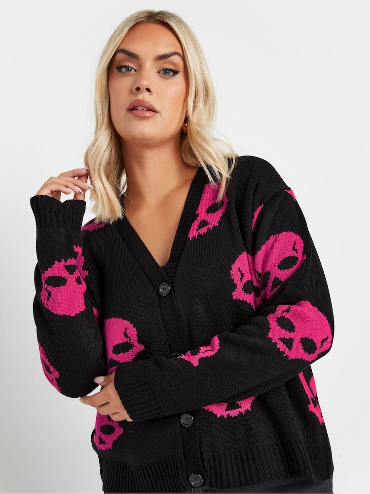 Yours Curve Black Limited Pink Skulls Cardigan - Image 4 of 5
