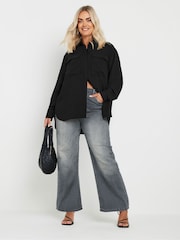 Yours Curve Black Long Sleeve Hammered Utility Shirt - Image 2 of 4