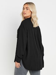 Yours Curve Black Long Sleeve Hammered Utility Shirt - Image 3 of 4