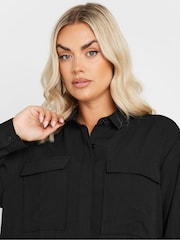 Yours Curve Black Long Sleeve Hammered Utility Shirt - Image 4 of 4