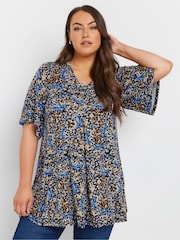 Yours Curve Blue Pleated Front Swing Top - Image 1 of 5