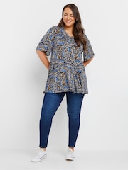 Yours Curve Blue Pleated Front Swing Top - Image 2 of 5