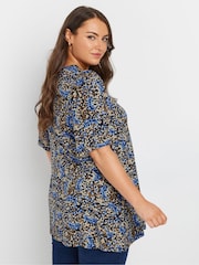 Yours Curve Blue Pleated Front Swing Top - Image 3 of 5
