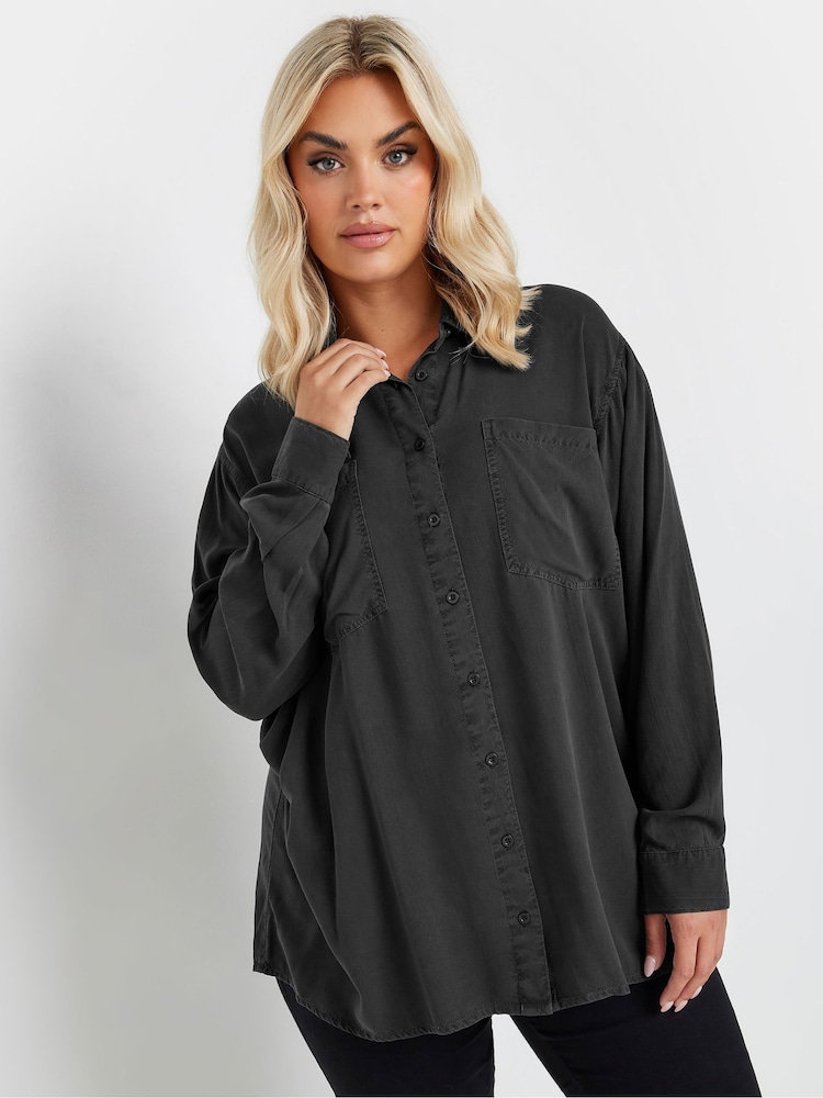 Yours Curve Grey Washed Chambray Shirt - Image 1 of 4
