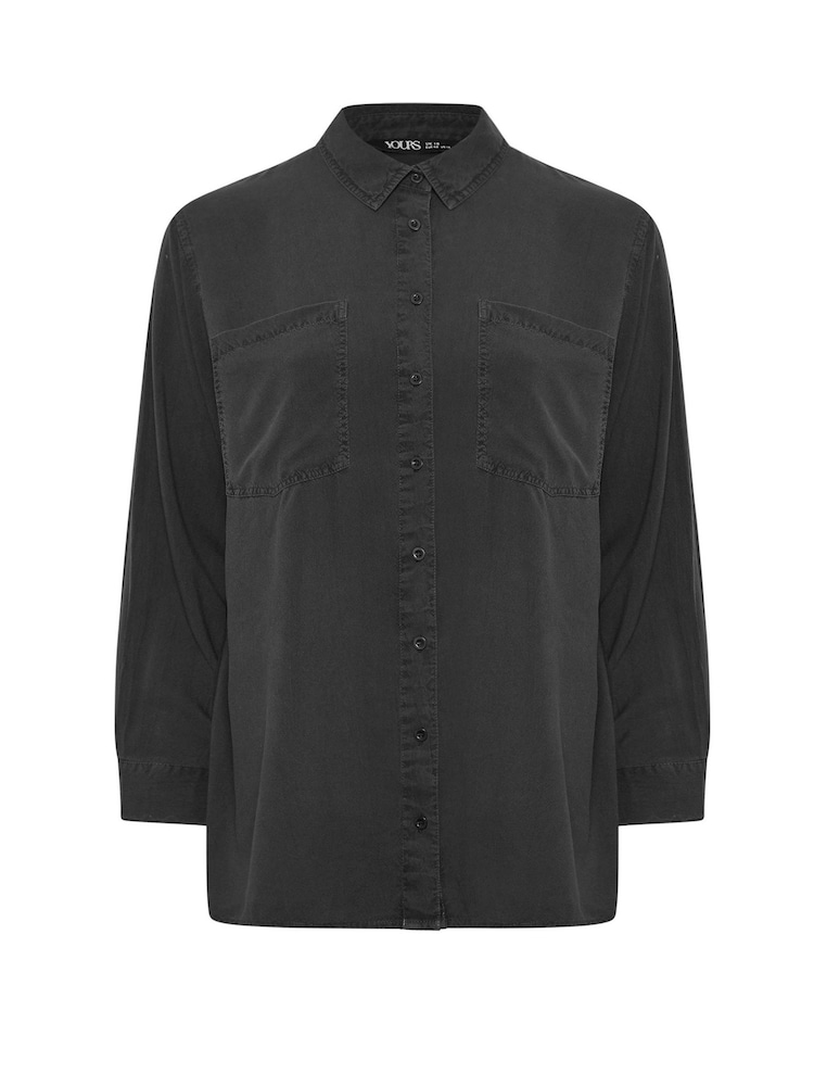 Yours Curve Grey Washed Chambray Shirt - Image 4 of 4