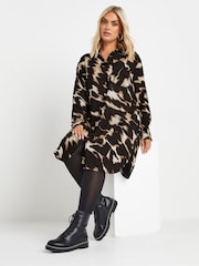 Yours Curve Black/Brown Abstract Print Longline Shirt - Image 1 of 6