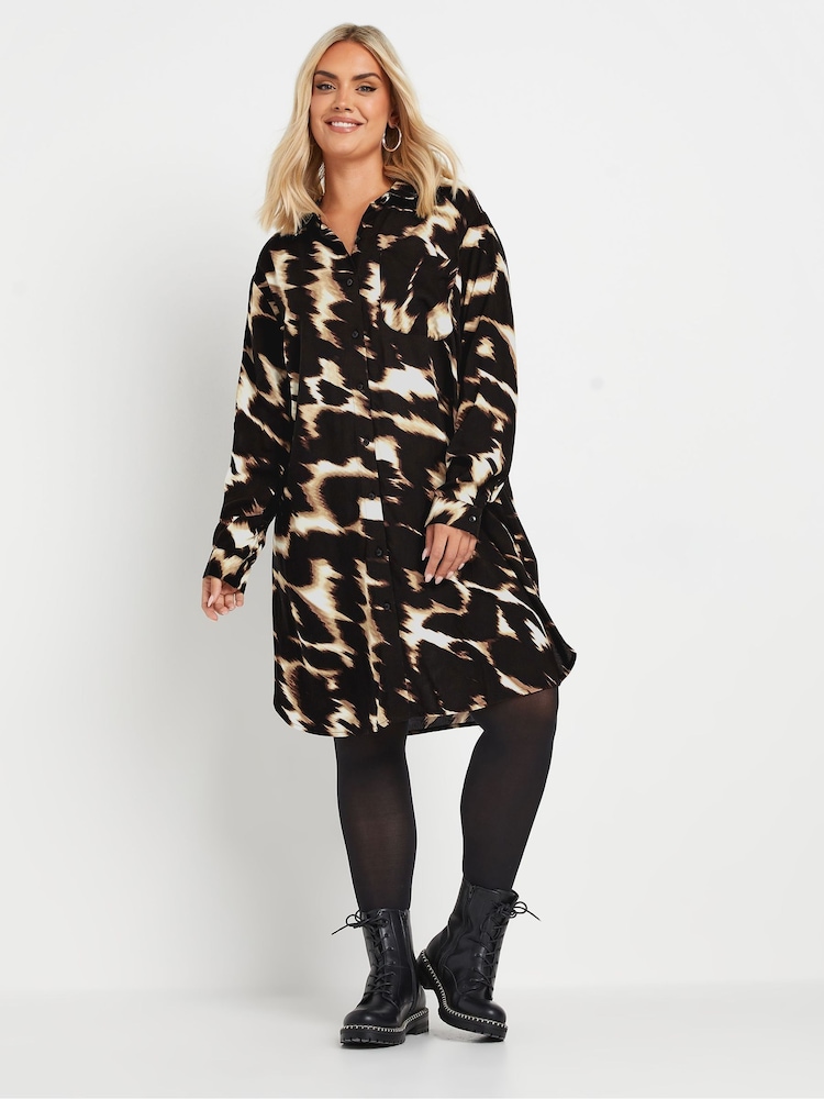 Yours Curve Black/Brown Abstract Print Longline Shirt - Image 2 of 6