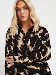 Yours Curve Black/Brown Abstract Print Longline Shirt - Image 4 of 6