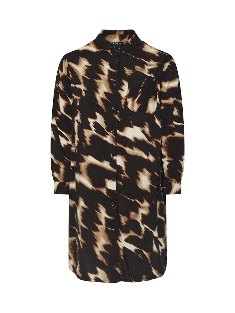 Yours Curve Black/Brown Abstract Print Longline Shirt - Image 6 of 6