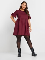 Yours Curve Red Frill Sleeve Smock Tunic Dress - Image 1 of 5