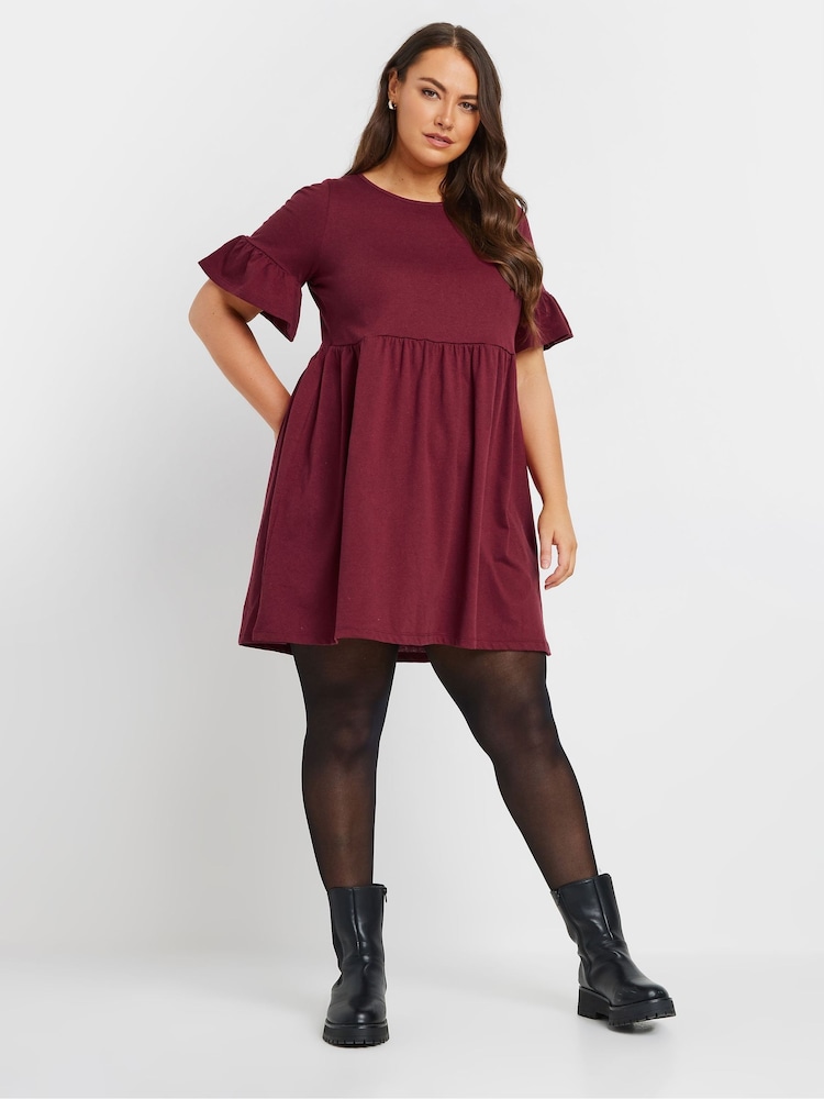 Yours Curve Red Frill Sleeve Smock Tunic Dress - Image 1 of 5 Yours Curve Red Frill Sleeve Smock Tunic Dress - Image 1 of 5