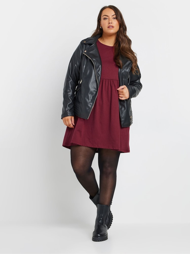 Yours Curve Red Frill Sleeve Smock Tunic Dress - Image 2 of 5