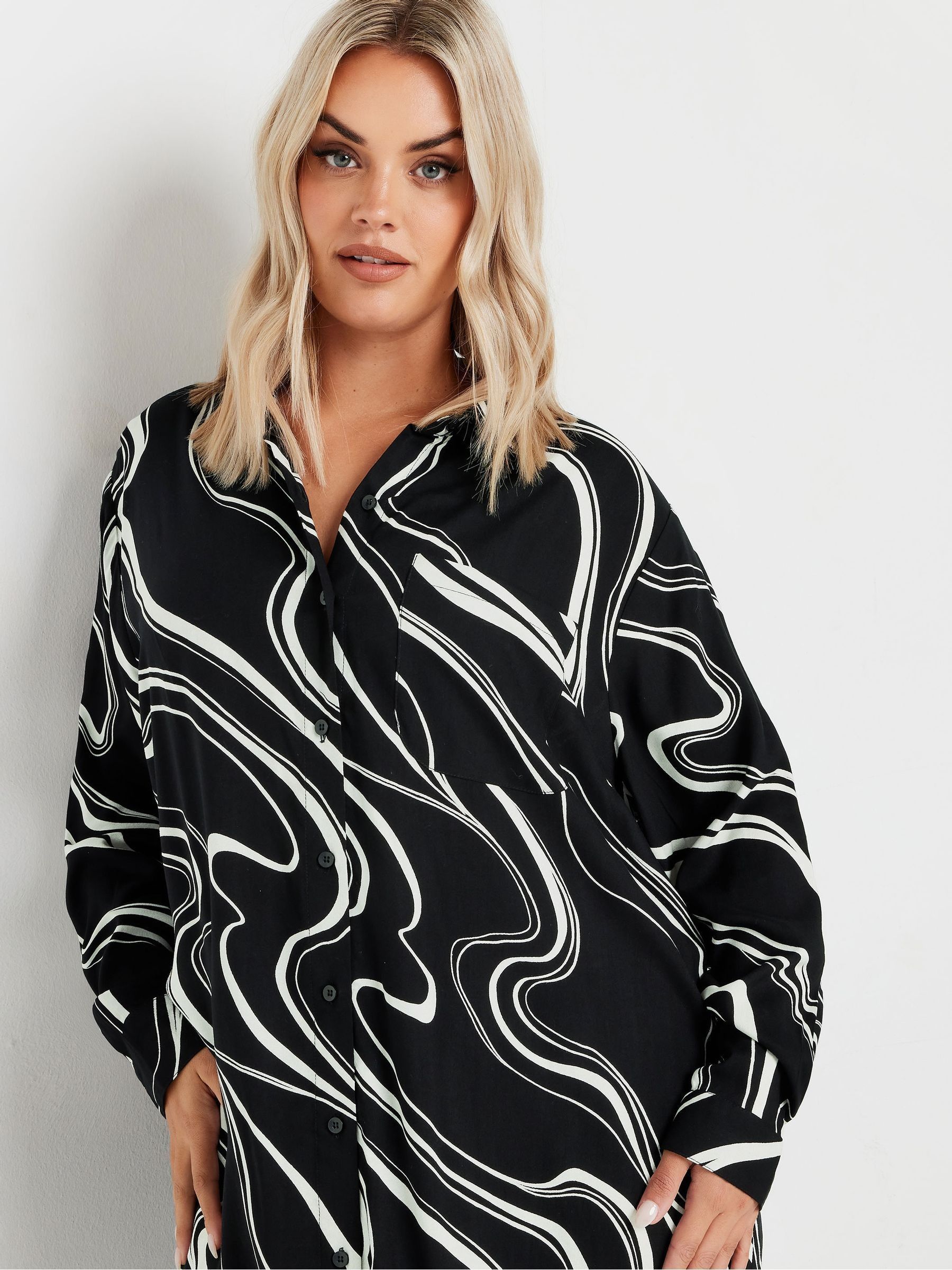 Buy Yours Curve Black Longline Long Sleeve Shirt from Next USA