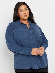 Yours Curve Blue Washed Chambray Shirt - Image 1 of 5