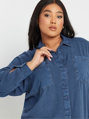 Yours Curve Blue Washed Chambray Shirt - Image 4 of 5