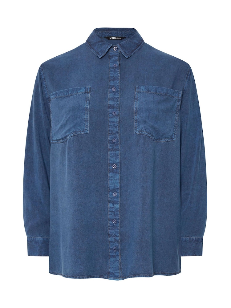 Yours Curve Blue Washed Chambray Shirt - Image 5 of 5